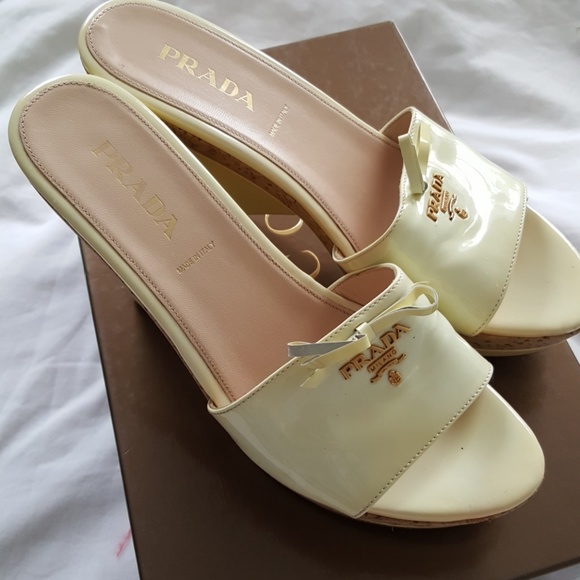 PRADA OFF WHITE WEDGE SANDALS  AUTHENTIC - Picture 2 of 8